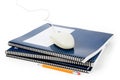 Blue school textbook and computer mouse Royalty Free Stock Photo