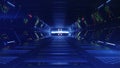 Blue sci-fi passageway with control panels 3D render