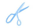 Blue scissors open on white background. Simple office scissors, stationery concept. Vector illustration.