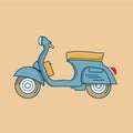 Blue scooter motorcycle. Retro scooter style. Fast for food delivery. Italian classic style. Royalty Free Stock Photo