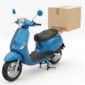 Blue scooter with cardboard box attached for delivery isolated on white background Royalty Free Stock Photo