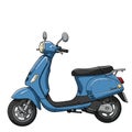 Blue scooter illustration with a classic design, featuring a rounded front headlight and Royalty Free Stock Photo