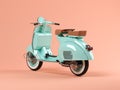 Blue scooter on pink background 3 D illustration