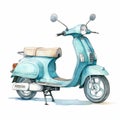 Blue Scooter Watercolor Drawing With Streamlined Design