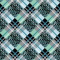 BLUE Scottish tartan grunge seamless pattern with leopard spots eps 10