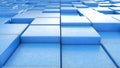 Blue scratched plastic 3d cubes tiles background from perspective view, minimalistic concept. Royalty Free Stock Photo