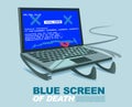 Blue screen of death computer virus or technical error mistake cartoon illustration Royalty Free Stock Photo