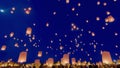 Blue screen, touristy floating sky lanterns in Yee-Peng festival oy Krathong , Chiang Mai