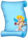 Blue scroll with Cupid holding gift