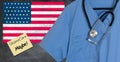 Blue scrubs with USA flag for healthcare issues Royalty Free Stock Photo