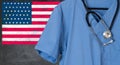 Blue scrubs with USA flag for healthcare issues Royalty Free Stock Photo