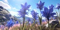 Blue scylla flowers spring in the field against blue sky