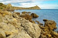 Large stones on a rocky shore on the Black sea coast, Crimea, Novy Svet. Royalty Free Stock Photo