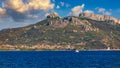 Blue sea and the characteristic caves of Cala Luna, a beach in the Golfo di Orosei, Sardinia, Italy. Big sea caves in the Royalty Free Stock Photo