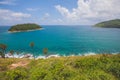 Blue sea and clear sky in summer on the hill