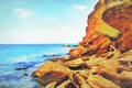 Blue sea cliffs wild beaches high cliffsoil painting