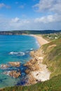 Blue sea and coast of Cornwall Englandat Praa Sands