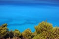 Blue Sea and Green Pines Royalty Free Stock Photo