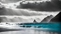 Blue Sea, Monochrome Mountains and Sky. Generative AI Royalty Free Stock Photo