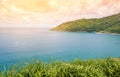 Blue sea and mountain with sky sunrise in morning light