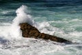 Blue sea and ocean waves rocky coast of California