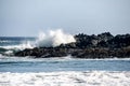 Blue sea and ocean waves  on the black rocky coast of California Royalty Free Stock Photo