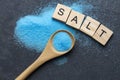 Blue sea salt in a spoon - Cupric sulfate Royalty Free Stock Photo