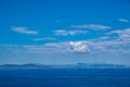 Blue sea and sky background, blue shades and white clouds Royalty Free Stock Photo