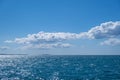 Blue sea and sky background, blue shades and white clouds Royalty Free Stock Photo