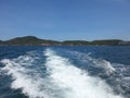 Blue sea and sky behide ferry