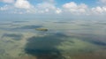 Blue sea and sky with clouds, view from the drone. Royalty Free Stock Photo
