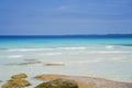 Blue sea and sky. The Sunayama Beach is another stunning beach on Miyakojima with its white sand and emerald green waters Royalty Free Stock Photo