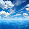 Blue sea and sky, white clouds, sunny weather