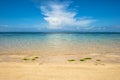 Blue sea water cloudy sky sand beach Travel landscape Royalty Free Stock Photo