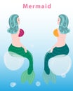 Blue sea water.Two cute Mermaid character sitting on the air bub Royalty Free Stock Photo