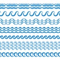 Sea Water Waves Vector Seamless Borders, Aqua Elements or Tide Lines Royalty Free Stock Photo