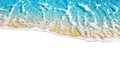 Blue sea wave pattern on white background isolated closeup top view, turquoise ocean water texture summer holidays border frame Royalty Free Stock Photo