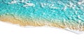 Blue sea wave pattern on white background isolated closeup top view, turquoise ocean water texture summer holidays border frame Royalty Free Stock Photo