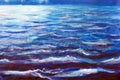 Blue sea waves at night - oil painting Royalty Free Stock Photo