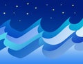 blue sea waves and night sky backgrount digital illustration Royalty Free Stock Photo