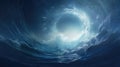 Blue sea waves spiraling into a circular water tornado formation, Ai Generated