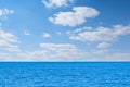 Blue sea and white clouds on sky. Water cloud horizon background Feeling calm, cool, relaxing, ocean Royalty Free Stock Photo