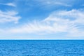 Blue sea and white clouds on sky. Water cloud horizon background Feeling calm, cool, relaxing, ocean Royalty Free Stock Photo