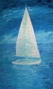 Blue sea and white sailboat art painting