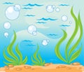 Blue seabed with green algae, cartoon illustration, isolated object on a white background, vector illustration