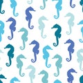 Blue seahorse seamless pattern illustration
