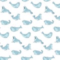 Blue seals on transparent pattern