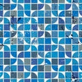 Blue seamless aged mosaic background, vintage seamless pattern w