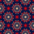 Blue seamless background. Floral beige and red pattern Royalty Free Stock Photo