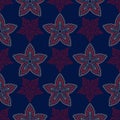 Blue seamless background. Floral beige and red pattern Royalty Free Stock Photo